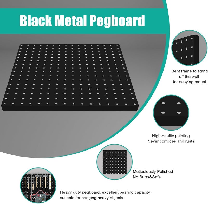 Hogurity Pegboard, 4 PCS 16”×16” Large Heavy Duty Metal Pegboard Panels with Frame Black Peg Board Display Peg Boards for Walls, Display, Garage Tool Storage, Office Organization, Craft Room, Kitchen - Image 4